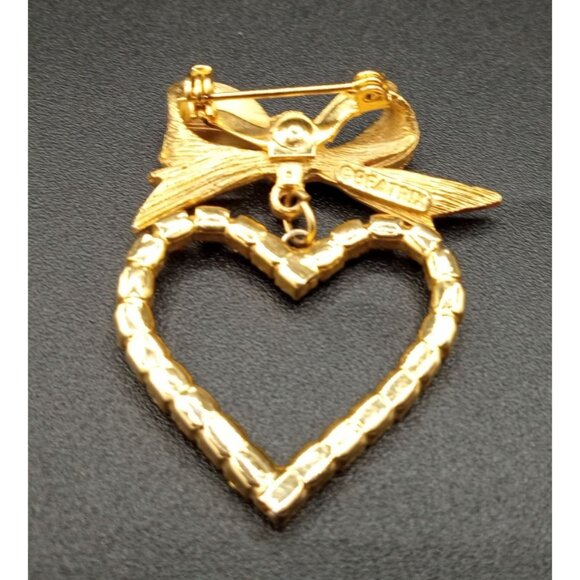 Heart Brooch Pin Beatrix Red Rhinestone Vintage Valentines Day Dangle Accent - Picture 7 of 13